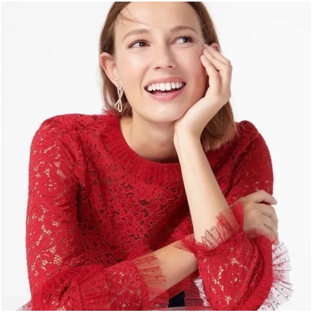 J Crew lace top with tulle ruffle size XS